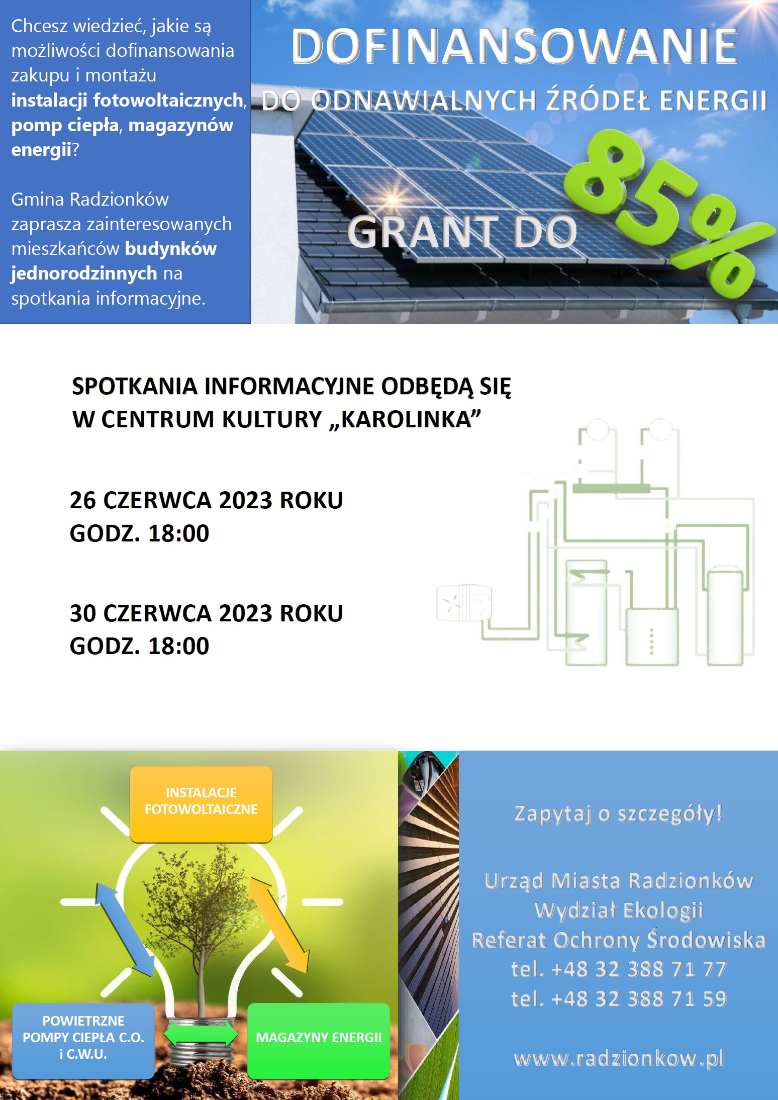 Plakat o dofinansowaniu na odnawialne źródła energii