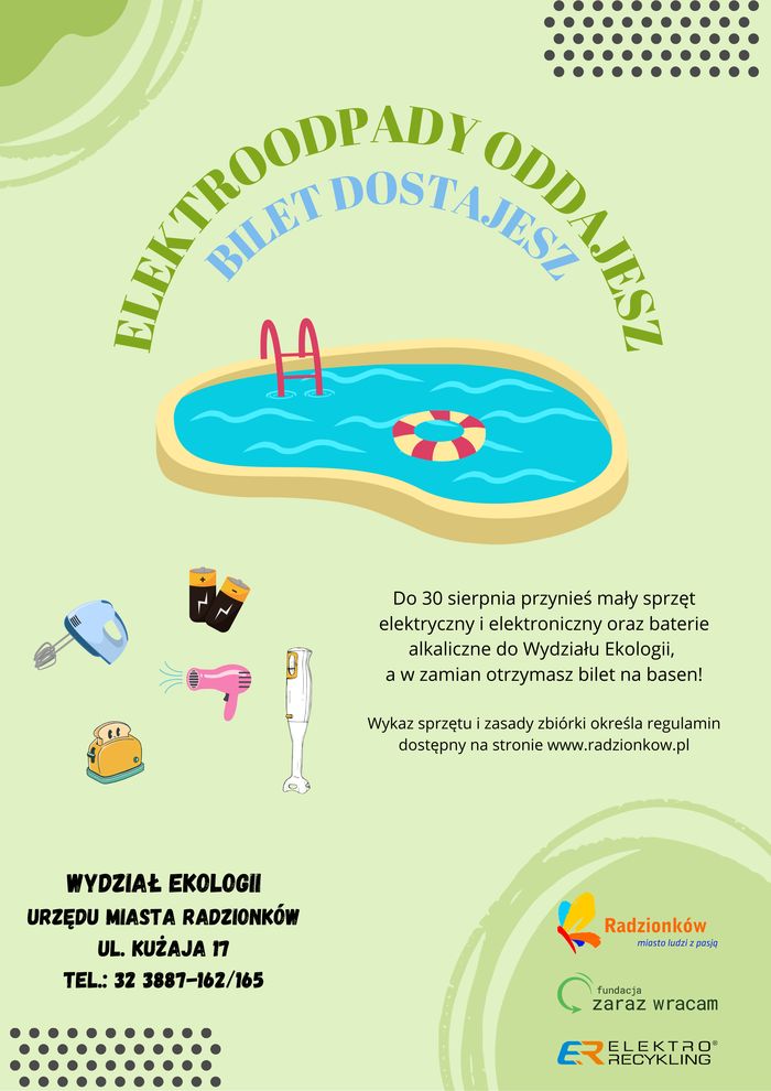 Plakat informacyjny o wakacyjnej zbiórce "Elektroodpady"