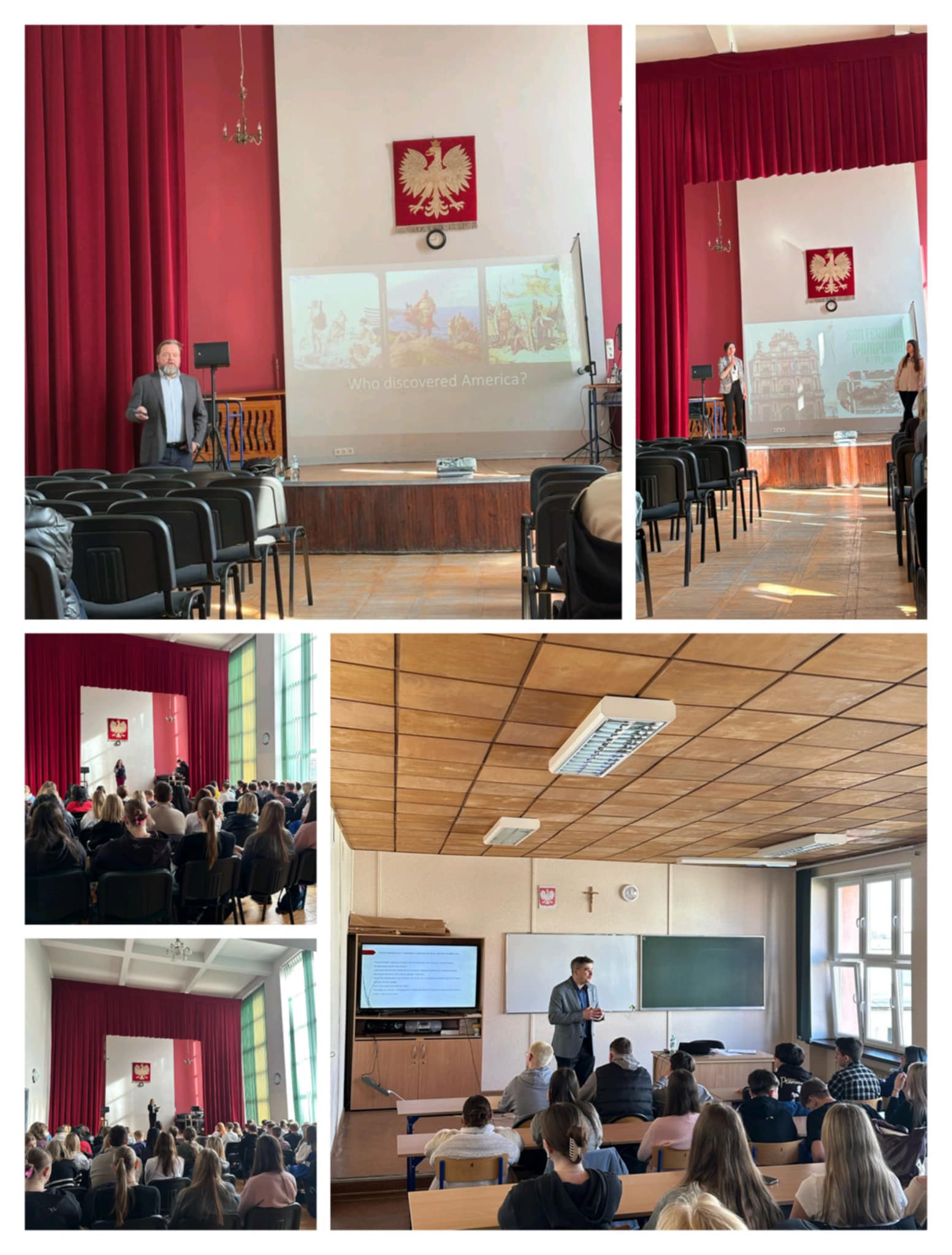 Kolaż zdjęć przedstawiających spotkanie dotyczące Dnia Języków Obcych