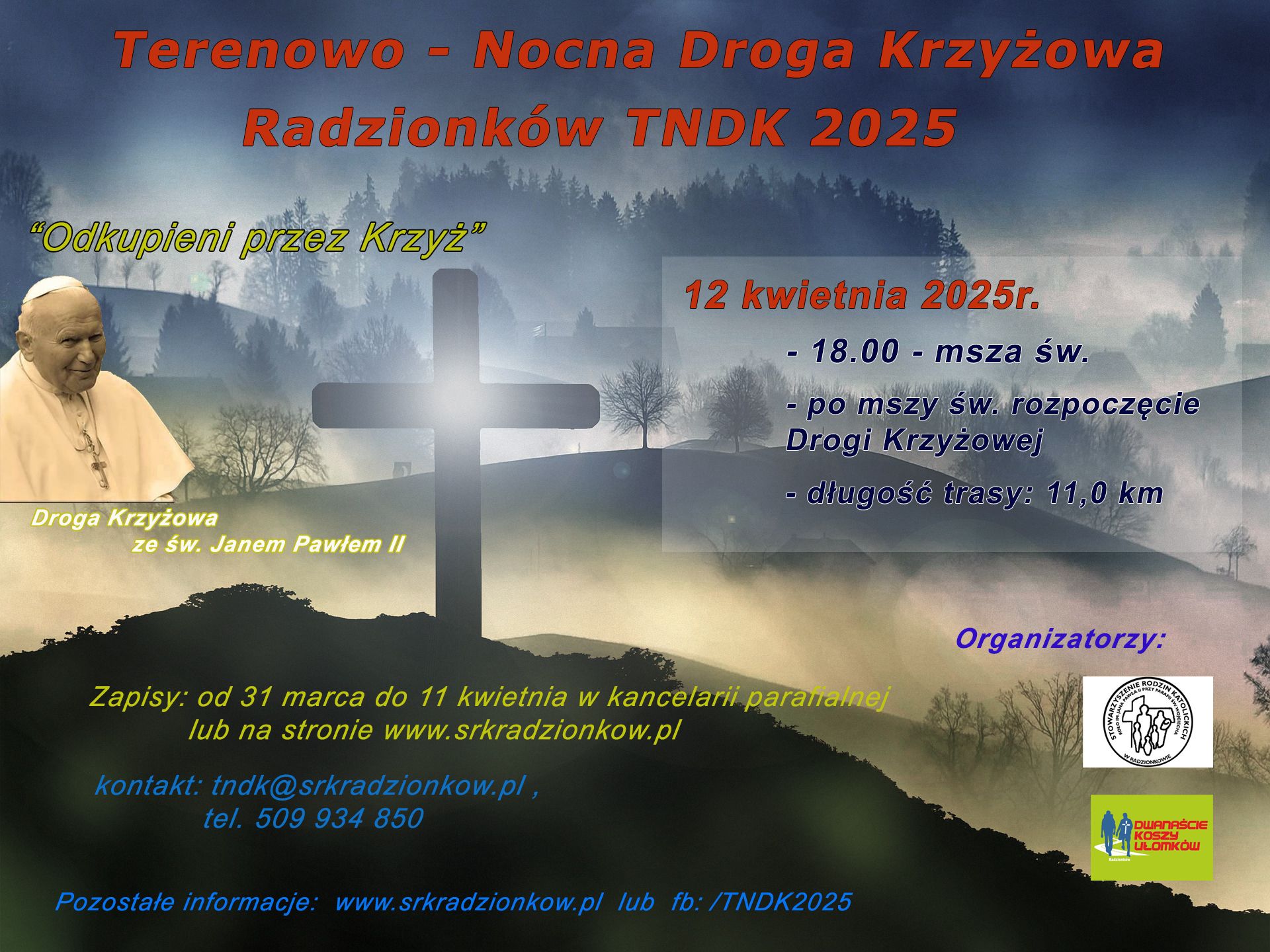 Plakat informujący o Nocnej Drodze Krzyżowej 2025